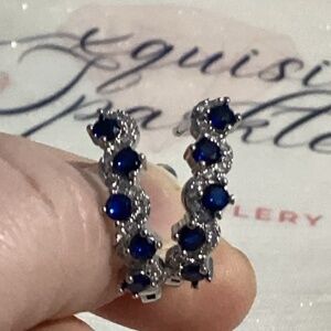 Sparkling Dark Sapphire Blue Wave Latch back Cz Stone Earrings